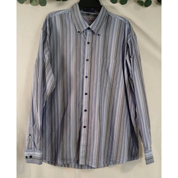Alan Flusser Men’s Shirt XXL Blue Stripe Button Down Long Sleeve - Picture 1 of 5